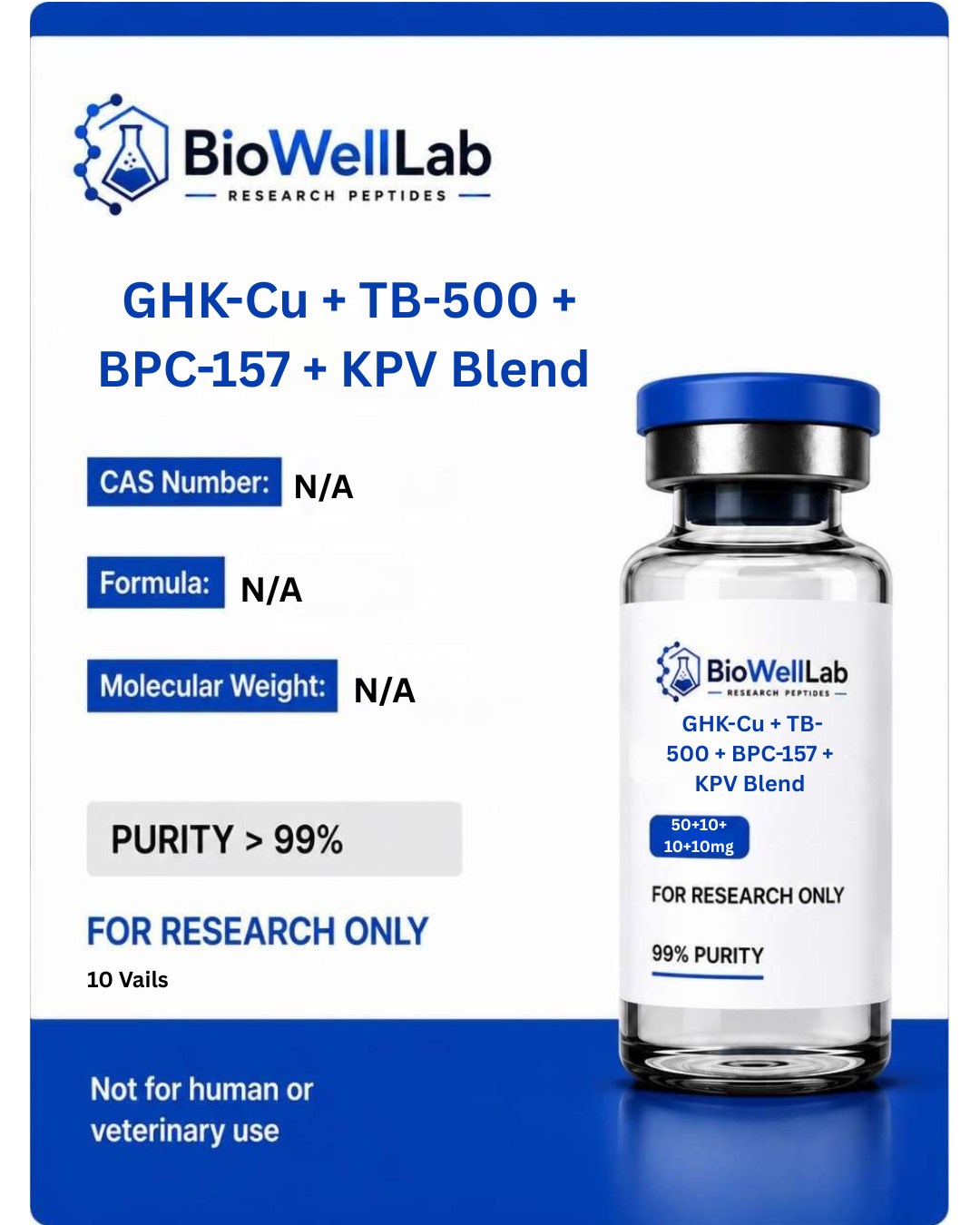 GHK-Cu + TB-500 + BPC-157 + KPV Blend Research Peptide | BioWellLab UK