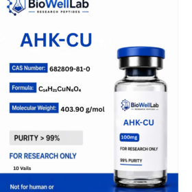 AHK-Cu 100mg Research Peptide | CAS 682809-81-0 | Molecular Formula C₁₄H₂₁CuN₆O₄ | Molecular Weight 403.90 g/mol | BioWellLab UK