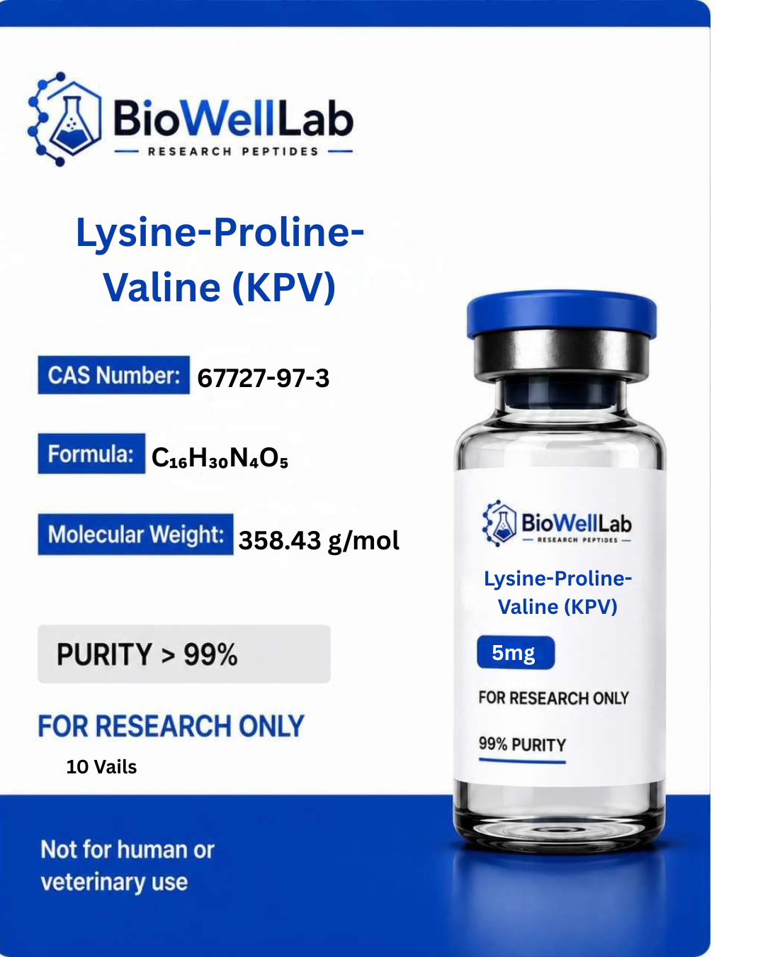 KPV (Lysine-Proline-Valine) Research Peptide 5mg & 10mg | BioWellLab UK