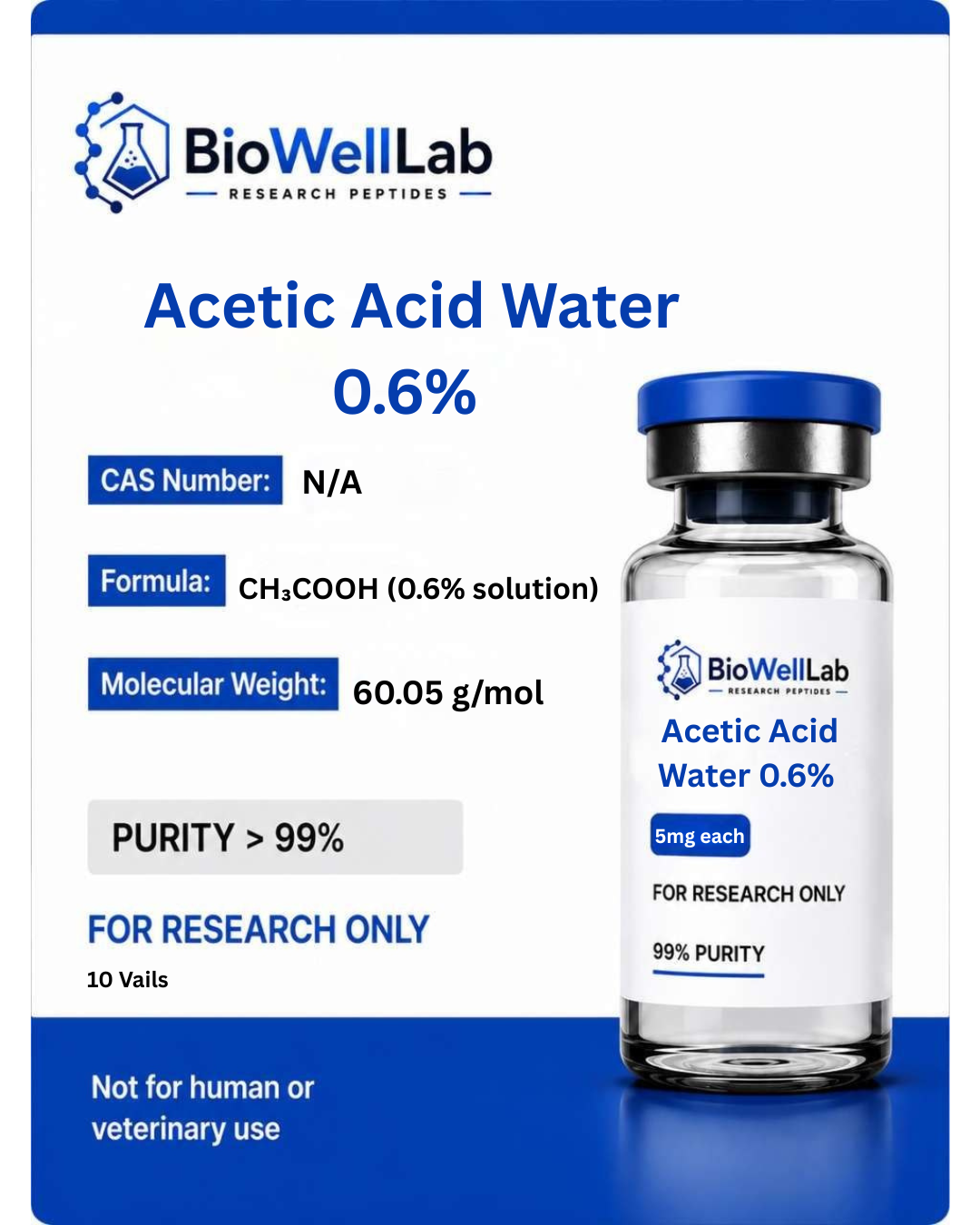 Acetic Acid Water 0.6% Research Solution | BioWellLab UK